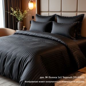 КПБ Сатин-страйп "Luxor" диз. № Полоса 1х1 Черный (19-0303)