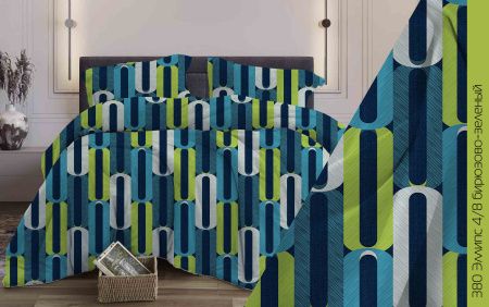 КПБ Бязь "Бояртекс" диз. № 380 Эллипс, 4/8 Вид, бирюзово-зеленый (L)