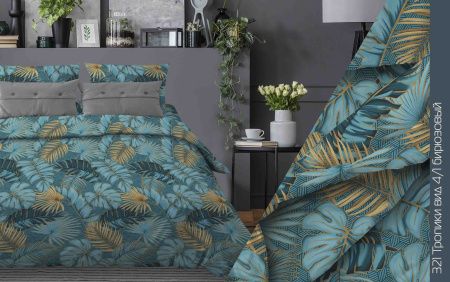 КПБ Бязь "Бояртекс" диз. № 321 Тропики, 4/1 Вид, бирюзовый (N)